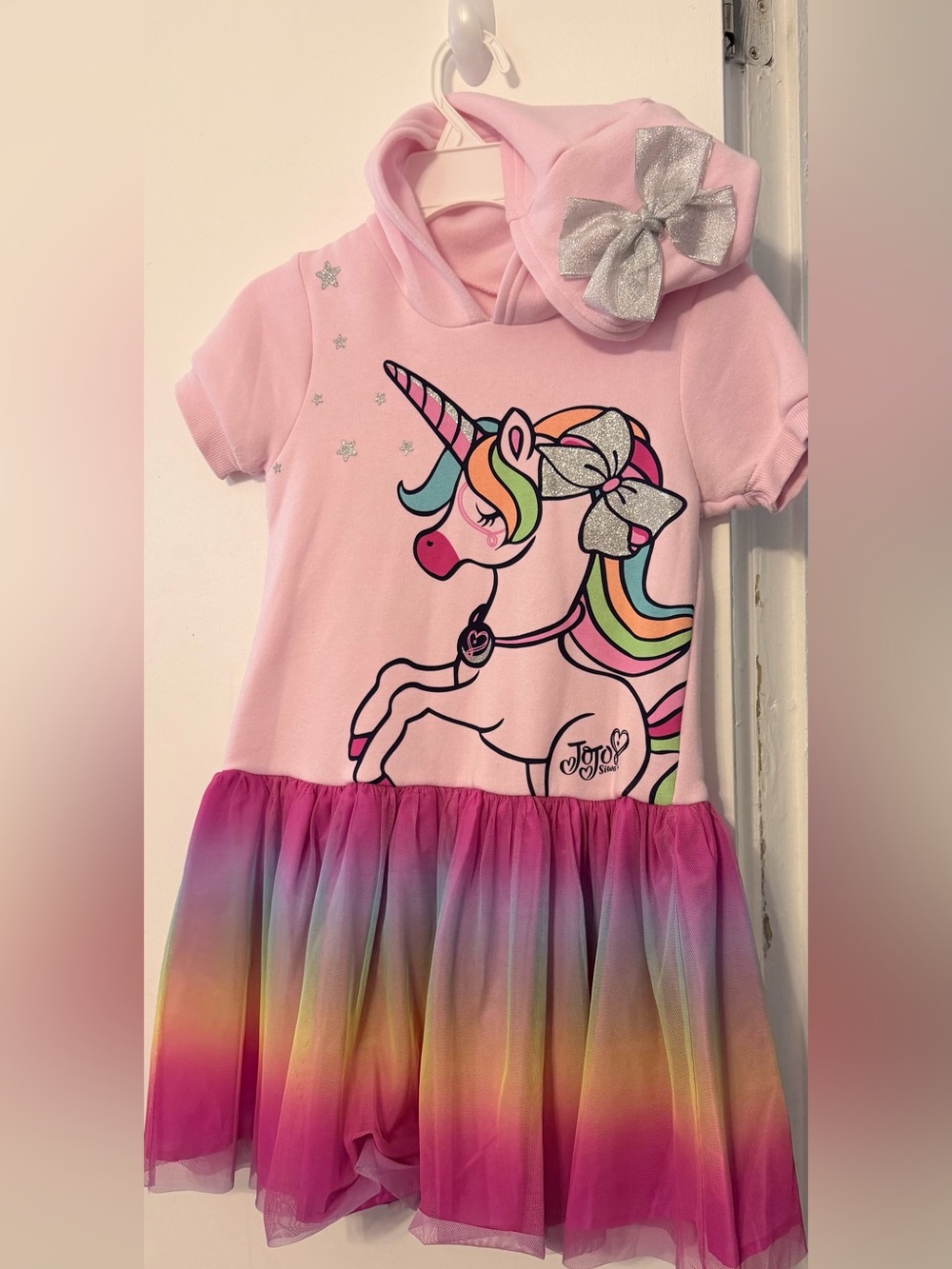 JoJo Siwa Pink Unicorn Rainbow Tulle Short Sleeve Dress size M (7-8)